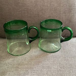 Vintage Pair of Arabia Wartsila Finland Large Green Ombré Glass Mugs